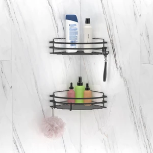ST207H  Yapışkanlı Kancalı Banyo Köşe Rafı Mat Siyah 2'li
