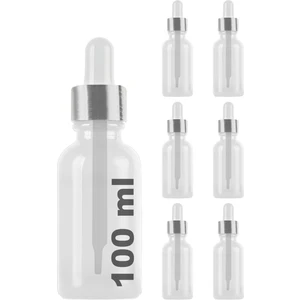 100 cc Şeffaf Damlalık Metal Gümüş Sızdırmaz Kapaklı 100 ml Dropper Cam Serum Şişesi 6 Adet