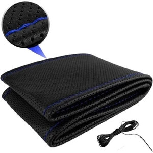 Renault Megane 4 2016 ve Sonrası Hb Siyah Vinil Mavi Ip Direksiyon Kılıfı