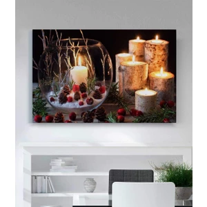 LED Işıklı Mum Desenli Kanvas Tablo