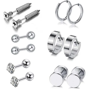 Silver Çelik 6 Takım Bayan Erkek Küpe EP41BY