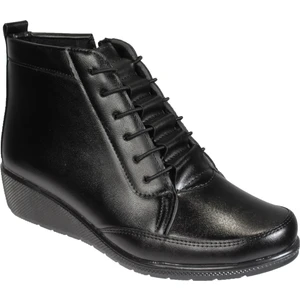 Kadın Siyah Taba Lastikli Fermuarlı  Taban Soğuya Dayanıklı Kışlık Anne Botu