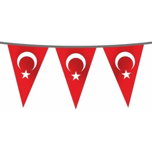 Türk Bayrağı Şerit Ipli Üçgen - 10 Adet Bayrak Şerit