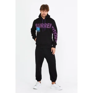 Amazing Crash Kanguru Cep Ön ve Kol Baskılı Kapşonlu Sweatshirt