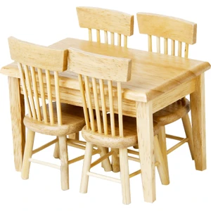 Strade Store 5 Adet Yemek Masası Sandalye Model Set 1:12 Dollhouse Minyatür Mobilya Ahşap (Yurt Dışından)