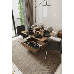 Nino Çekmeceli Akıllı Sehpa Tekerli Ayaklı Yemek Masası Çalışma Masası Çam Renk