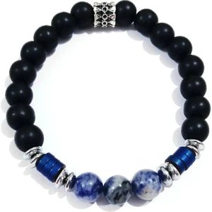 Funny Takı Sodalit  Lacivert ve Gümüş Rengi Hematit Taşlı Erkek Bileklik
