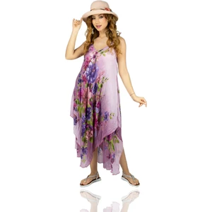 Askılı Vual Afrodit Midi Boy Yazlık Elbise Pembe 6131