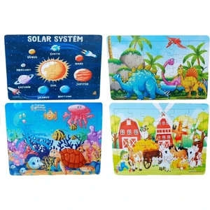 Woody Life 4 Adet Güneş Sitemi Dinazorların Dünyası 15 Hayvanlı ve Arkadaşları  Ahşap Puzzle Seti 30 Parça
