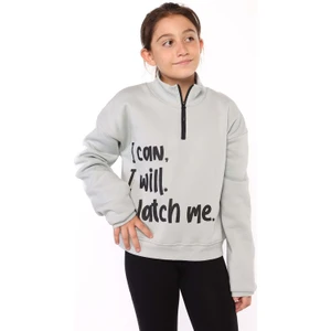 Toontoy Kids Toontoy Kız Çocuk Dik Yaka Fermuarlı Baskılı Sweatshirt