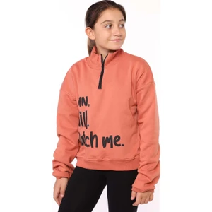 Toontoy Kids Toontoy Kız Çocuk Dik Yaka Fermuarlı Baskılı Sweatshirt