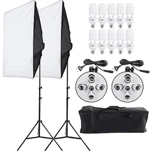 50X70CM 5 Duylu Softbox 2 Li Sürekli Işık Seti 50 x 70 Softbox Büyük Çantalı