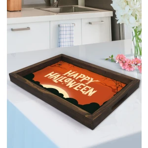 Bk Gift Happy Halloween Tasarımlı Doğal Ahşap Tepsi-3