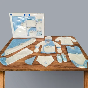 Tangmoda Erkek Bebek Hastane Çıkışı 10 Parça Mavi Taşlı Taç  Desenli