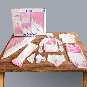 Tangmoda Kız Bebek Hastane Çıkışı 10 Parça Pembe Çiçek Desenli