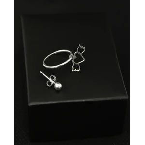 Papatya Silver 925 Ayar Gümüş Kanatlı Kalp Figürlü Halka ve Top Küpe