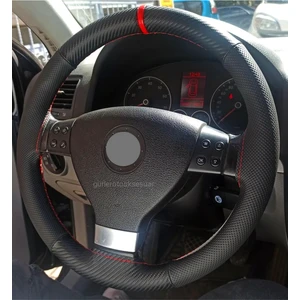 Gürler Oto Aksesuar Vw Golf 5 Dikme Direksiyon Kılıfı Karbon Delikli Kırmızı Yüzüklü