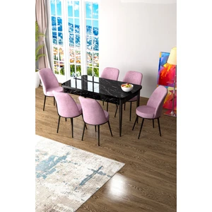 Concept Canisa Zen Serisi Açılabilir Mdf Siyah Mermer Desen Mutfak Masa Takımı+6 Adet Sandalye (80 x 132 Cm)