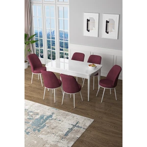 Concept Canisa Zen Serisi Açılabilir Mdf  Beyaz Mutfak Masa Takımı+6 Adet Sandalye (80 x 132 Cm)