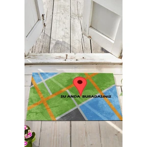 Buket Home Harita Kapı Önü Paspası Dekoratif Kapı Paspası Dış Mekân Paspas Ev Içi Paspası 45X70CM