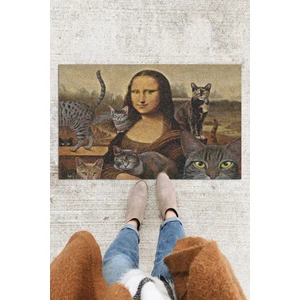 Buket Home Mona Lisa ve Kedileri Kapı Önü Paspası Dekoratif Kapı Paspası Dış Mekân Paspas Ev Içi Paspası 45X70CM