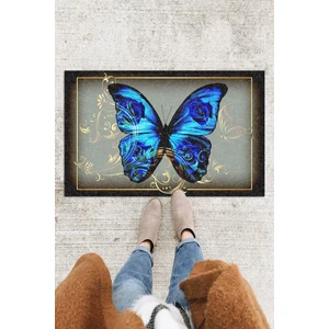 Buket Home Mavi Kelebek Kapı Önü Paspası Dekoratif Kapı Paspası Dış Mekân Paspas Ev Içi Paspası 45X70CM