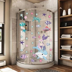 Echo Home Deniz Kızı Yunus ve Balıklar Duşakabin  Duvar Sticker Seti