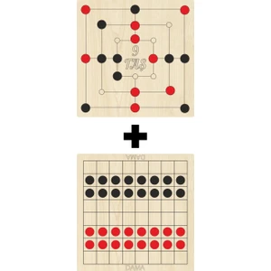 Ahşap Dama + 9 Taş Akıl, Zeka, Strateji ve Beceri Oyunları Seti