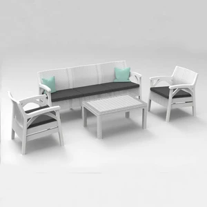 Rattan 5li Bahçe Balkon Takımı ve Oturma Grubu Beyaz