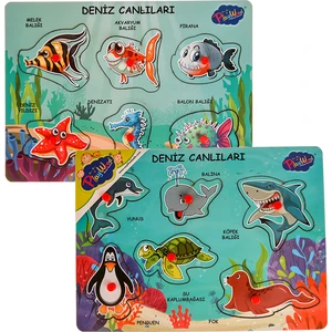 Ahşap Tutmalı Deniz Canlıları 2'li Set