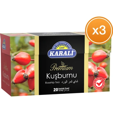 Karali Çay Premium Bardak Poşet Kuşburnu Çayı 20'li x 3