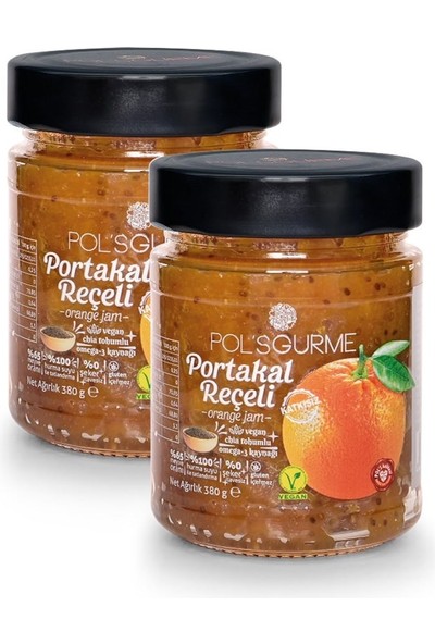 Pol's Gurme Portakal Reçeli Şeker İlavesiz, Chia Tohumlu, %65 Meyve Oranlı 380 gr 2'li