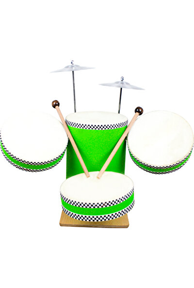Ayas Eğitici Oyuncak Çocuk Trampeti - Bateri Davul Seti El Yapımı Deri Eğitici Oyuncak - Yeşil