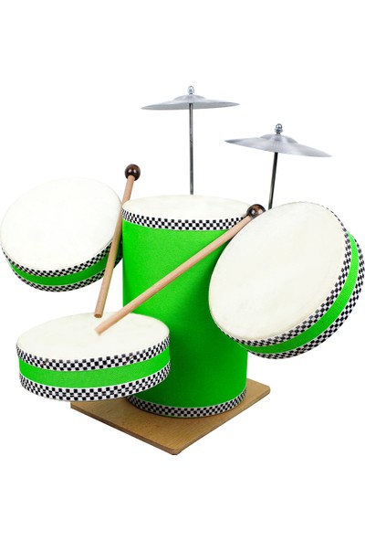 Ayas Eğitici Oyuncak Çocuk Trampeti - Bateri Davul Seti El Yapımı Deri Eğitici Oyuncak - Yeşil