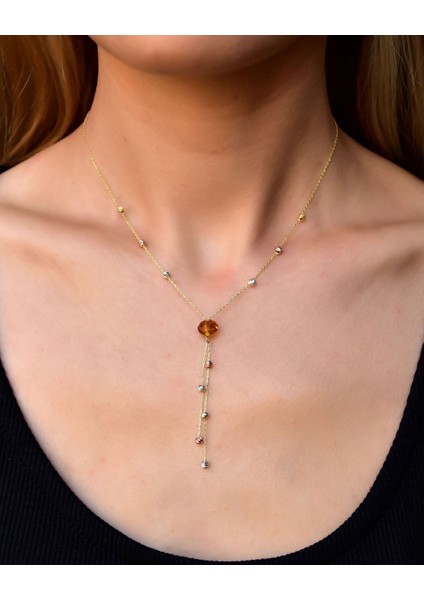 925 Ayar Gümüş Üç Renk Dorika Toplu Tektaş Kadın Kolye