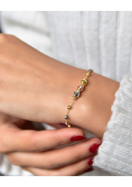 925 Ayar Gümüş Üç Renk Kaplama Dorika Toplu Kadın Bileklik