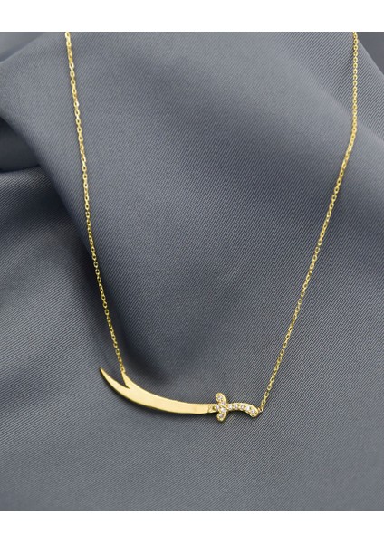 925 Ayar Gümüş Altin Kaplama Taşli Zülfikar Kiliç Kolye