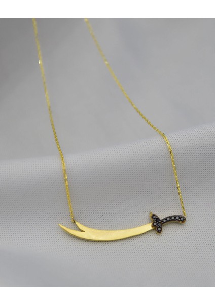 925 Ayar Gümüş Altın Kaplama Taşlı Zülfikar Kolye