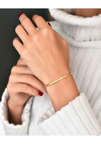 Italyan Yassı Zincir Altın Kaplama 925 Ayar Gümüş Zincir Bileklik