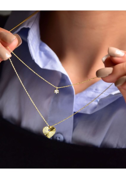 925 Ayar Gümüş Altın Kaplama Tektaş ve Kristal Kalp Asansör Kolye fiyatları