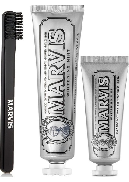 Diş Macunu 85 ml + 25 ml + Marvis Orta Sert Diş Fırçası 3'lü Set