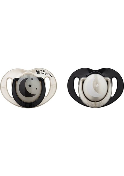 Sterilizasyon Saklama Kutulu Pearl Black Desenli İkili Ortodontik Emzik Gece Gündüz / 6 Ay+