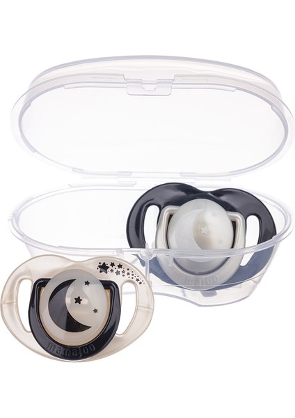 Sterilizasyon Saklama Kutulu Pearl Black Desenli İkili Ortodontik Emzik Gece Gündüz / 6 Ay+ indirimleri