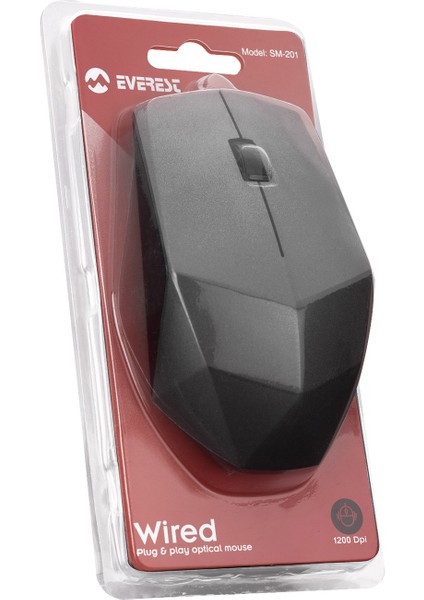 SM-201 USB Gri 1200DPI Optik Kablolu Mouse