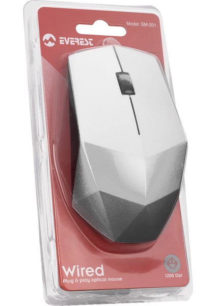 SM-201 Usb Gümüş 1200dpi Optik Kablolu Mouse