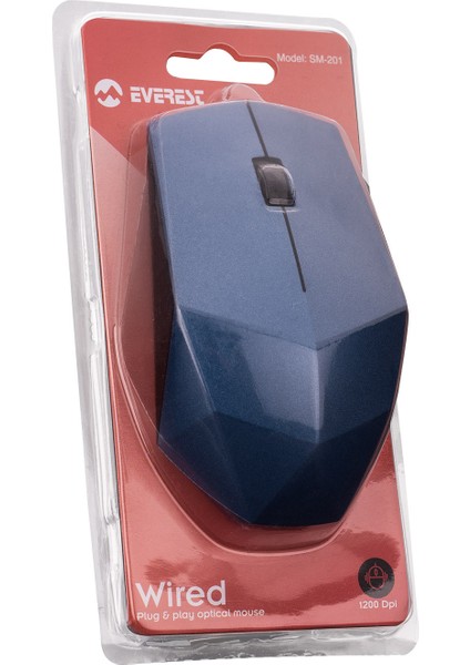 SM-201 USB Mavi 1200DPI Optik Kablolu Mouse