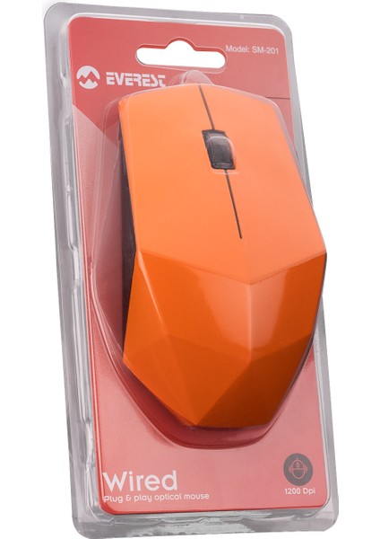 SM-201 USB Turuncu 1200DPI Optik Kablolu Mouse