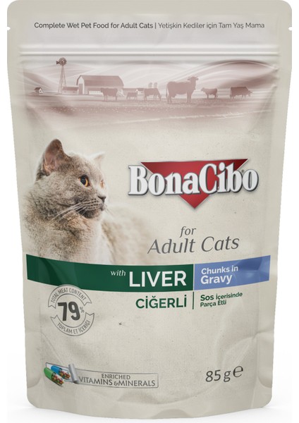 Soslu Ciğerli Pouch Yetişkin Kedi Yaş Maması 85 gr X12 Adet