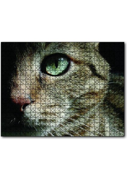 Yeşil Gözlü Kedi 1000 Parça Puzzle Yapboz Mdf(Ahşap)