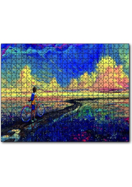Bisikletli Çocuk 500 Parça Puzzle Yapboz Mdf (Ahşap)